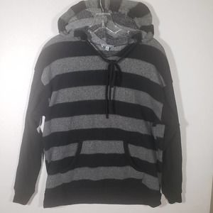 White Birch Multi Textured Pullover Hoodie Gray Black Striped Sz S